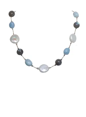 White coin pearl, labradorite, aquamarine