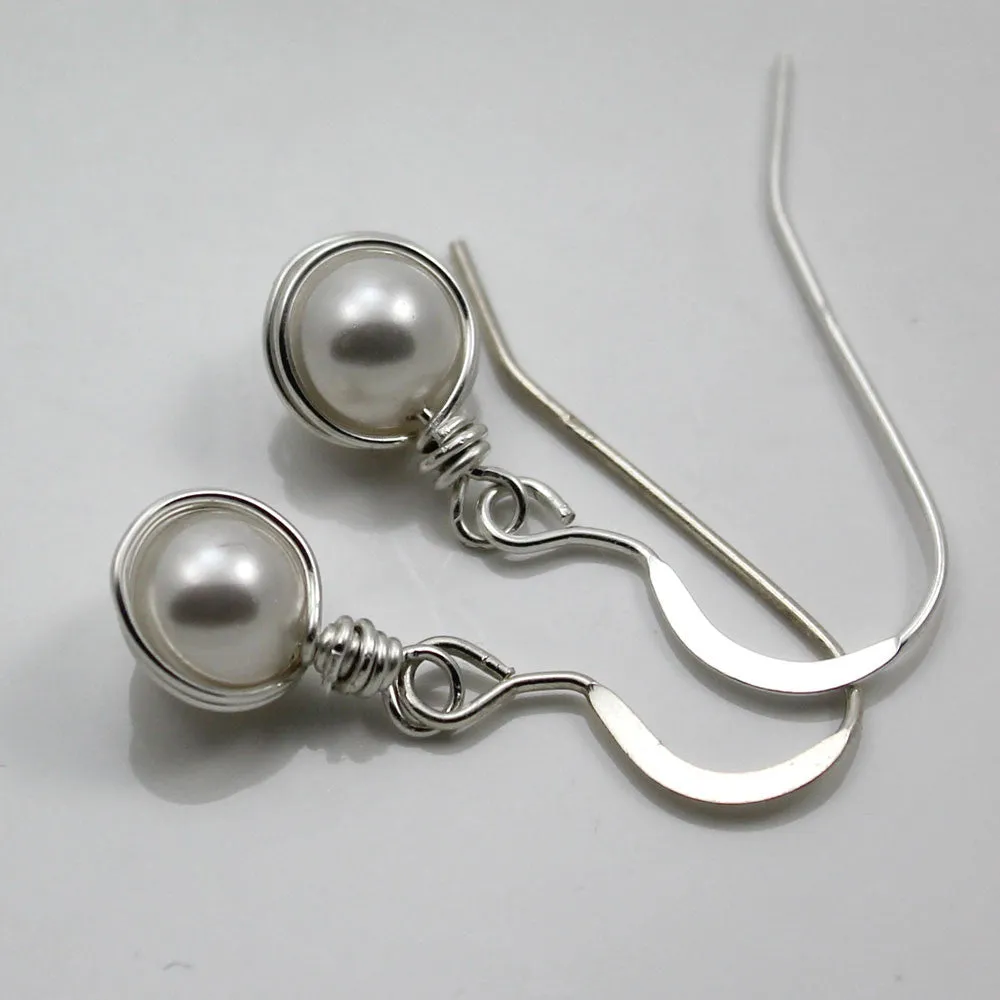 White Swarovski Pearl Earrings