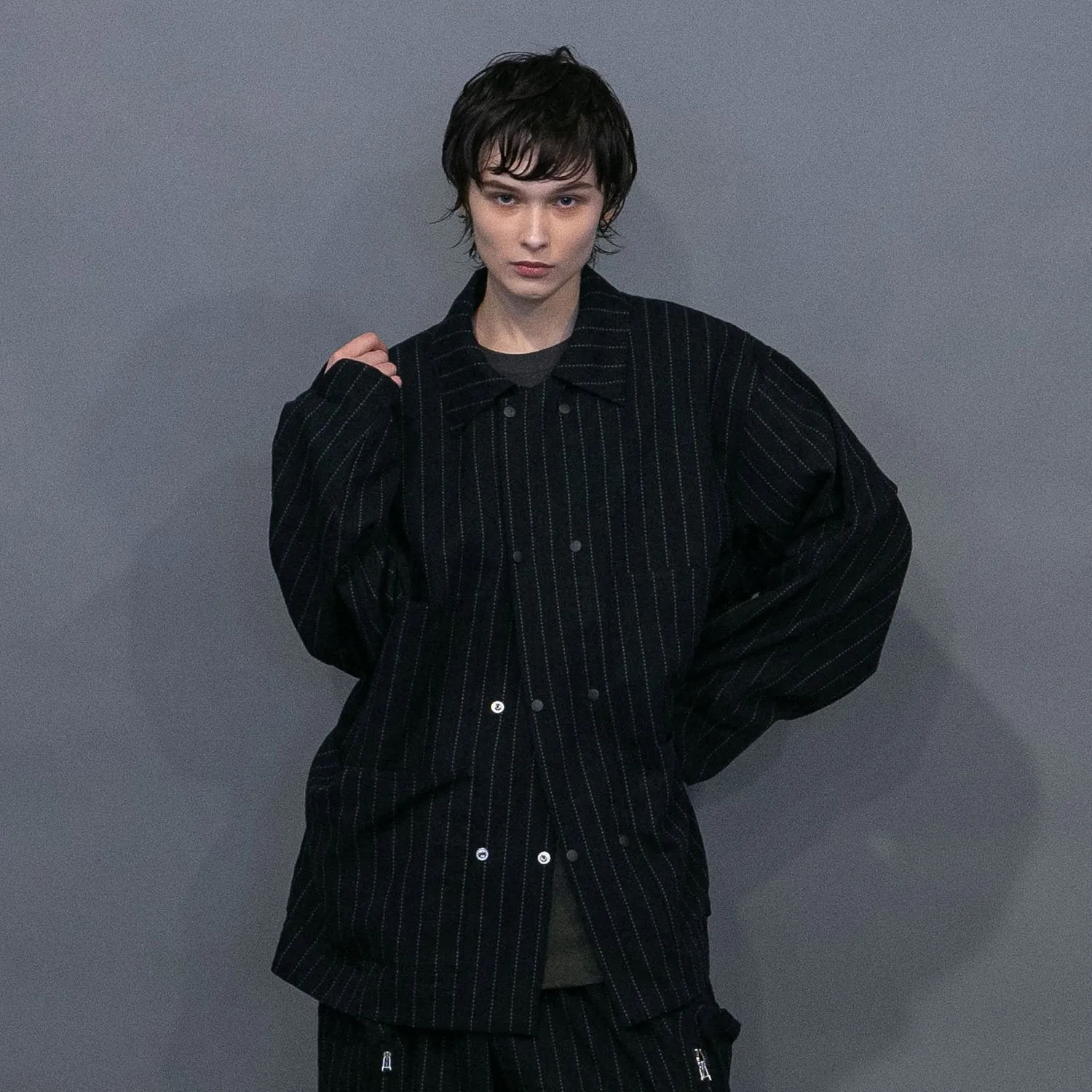 WM08-JK251081 DOBBYSTRIPE / HERRINGBONE COVERALL JACKET