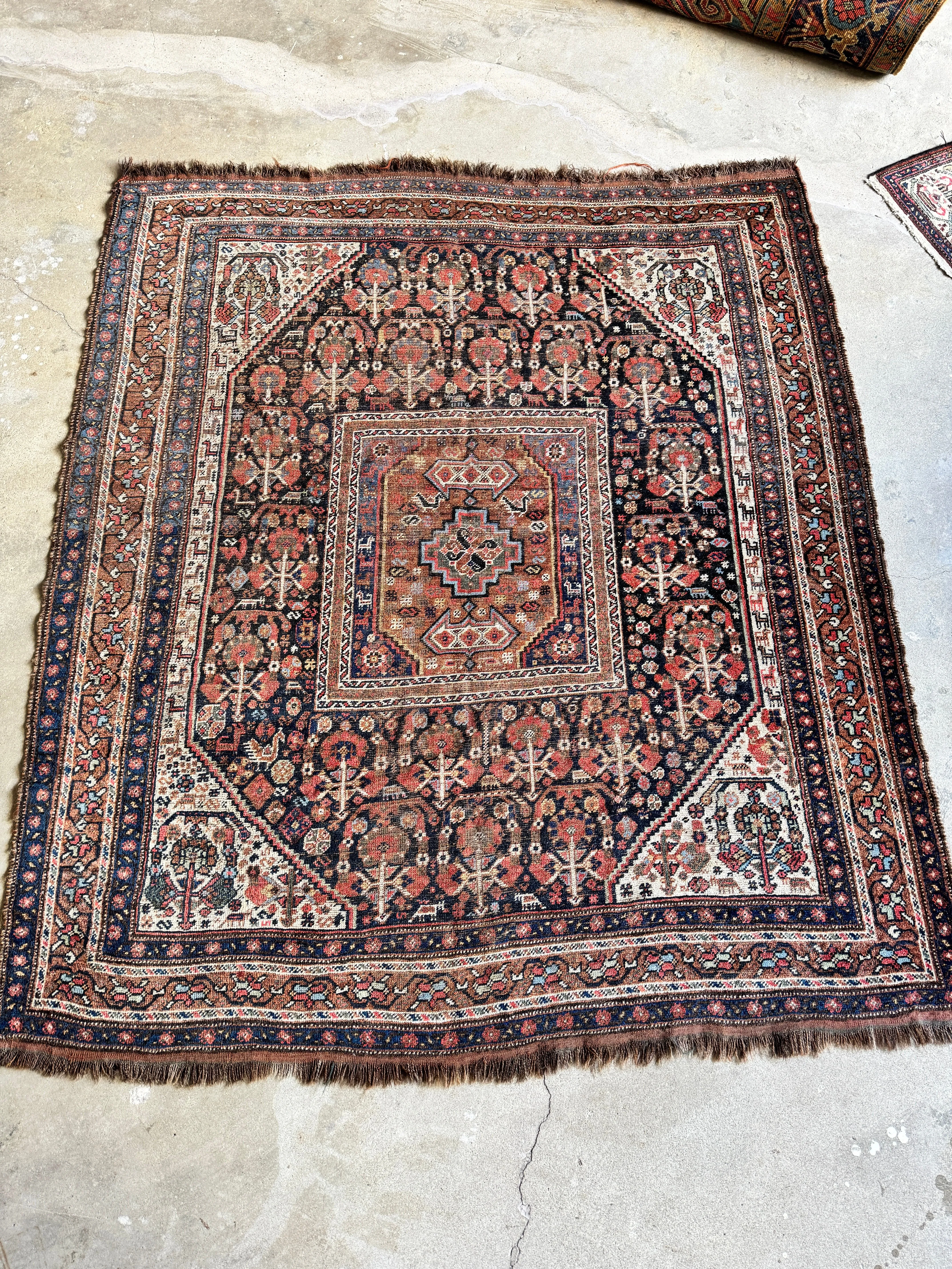 Worn Square Vintage Persian Tribal Wool Rug / 5'9 x 6'5 Persian Rug #3821