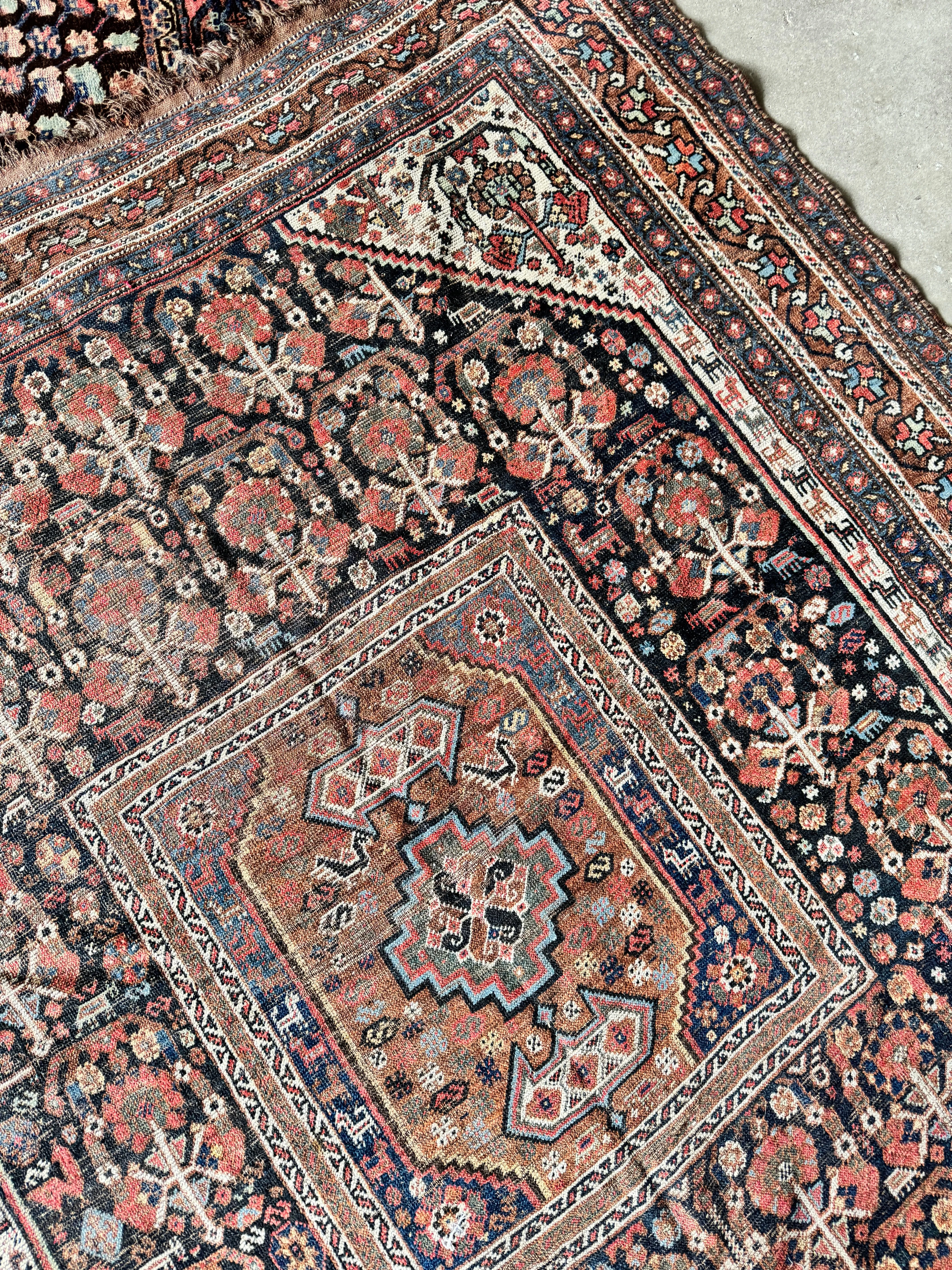 Worn Square Vintage Persian Tribal Wool Rug / 5'9 x 6'5 Persian Rug #3821