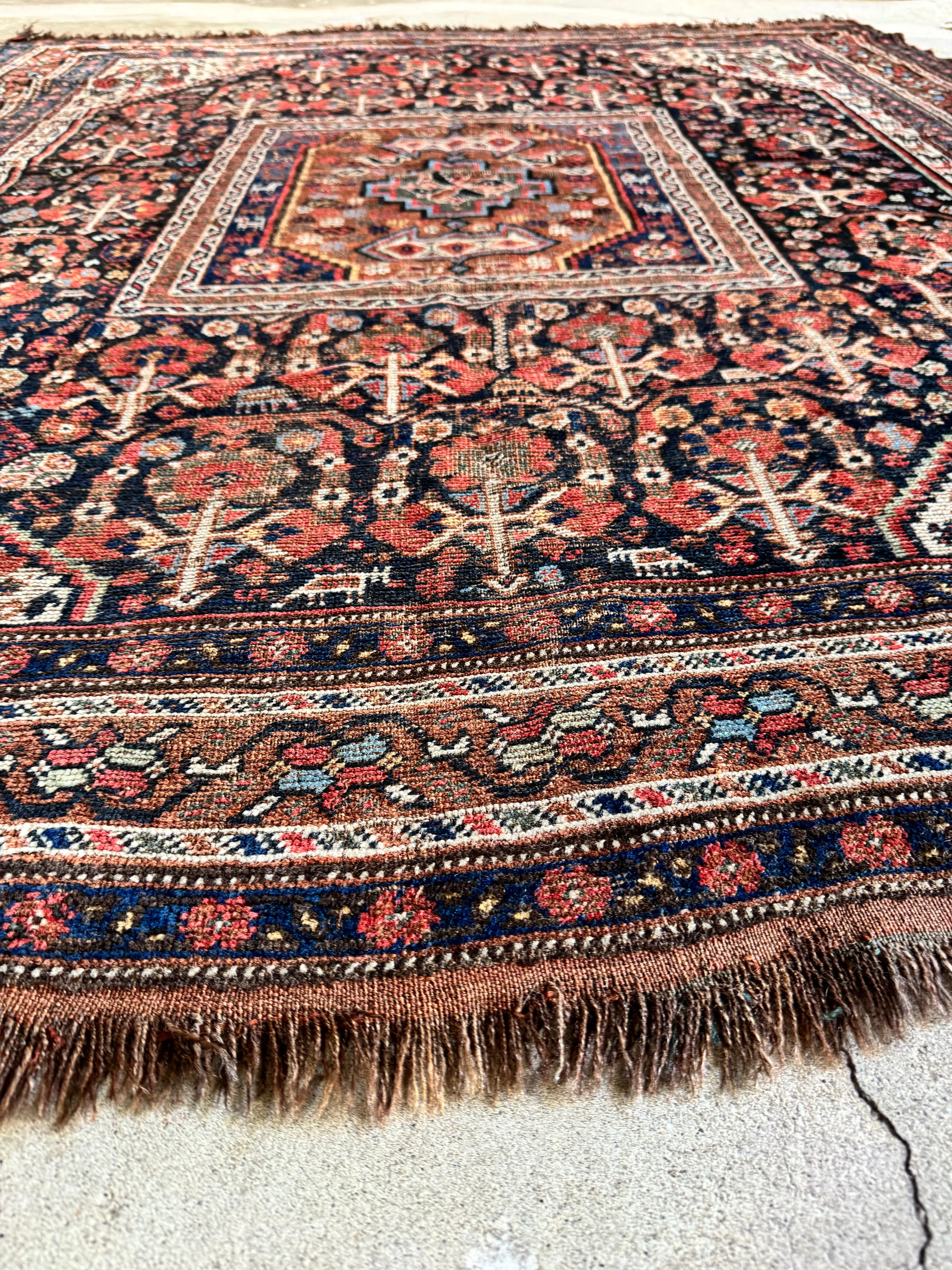 Worn Square Vintage Persian Tribal Wool Rug / 5'9 x 6'5 Persian Rug #3821