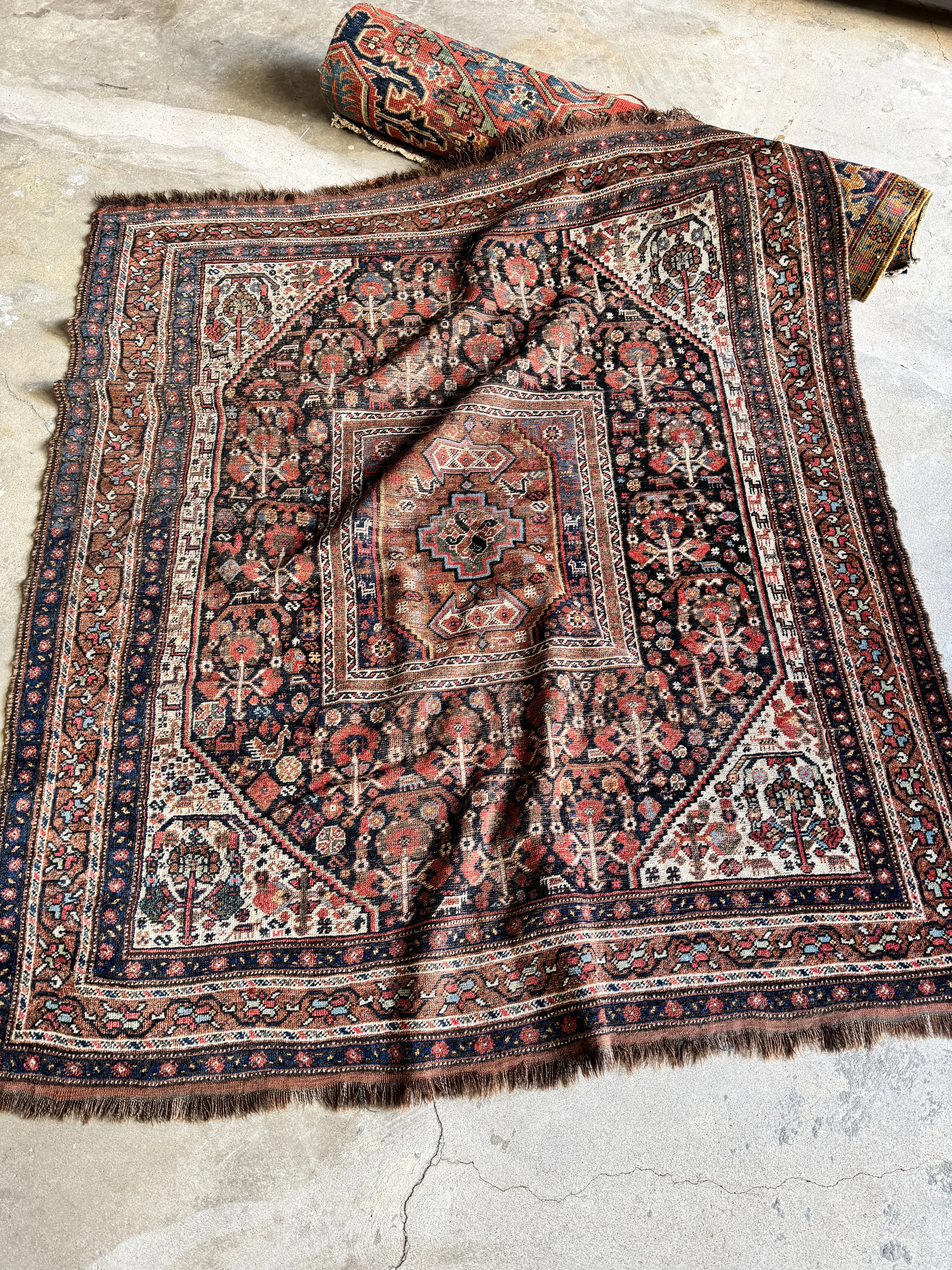 Worn Square Vintage Persian Tribal Wool Rug / 5'9 x 6'5 Persian Rug #3821