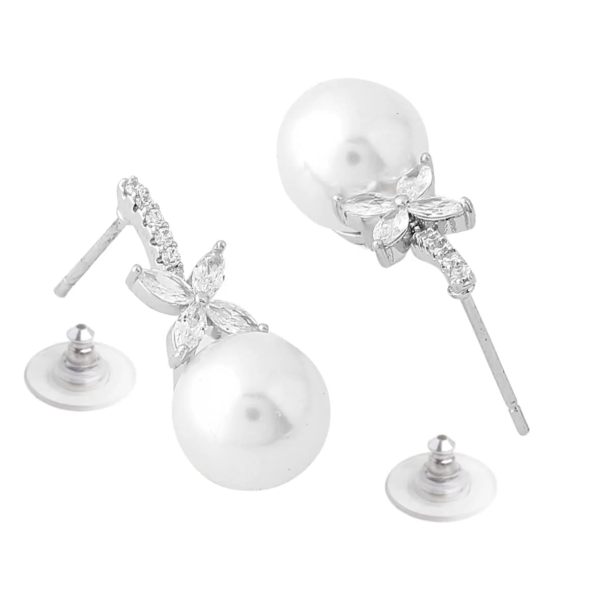 Yellow Chimes Earrings For Women Silver Toned Crystal Floral Designed Pearl Drop Earrings For Women and Girls