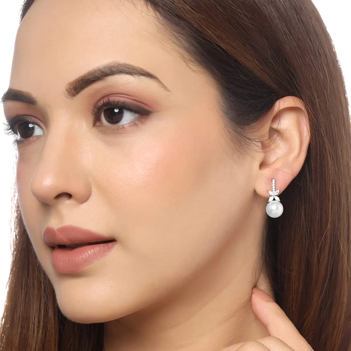Yellow Chimes Earrings For Women Silver Toned Crystal Floral Designed Pearl Drop Earrings For Women and Girls