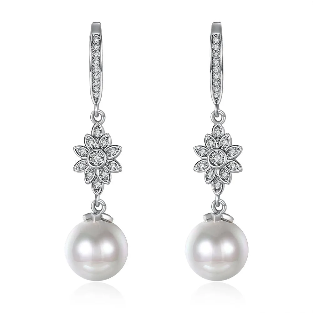 Yellow Chimes Pearl Drop Earrings for Women A5 Grade Crystal Fresh Water Pearl Silver Plated Drop Earrings for Women and Girls.